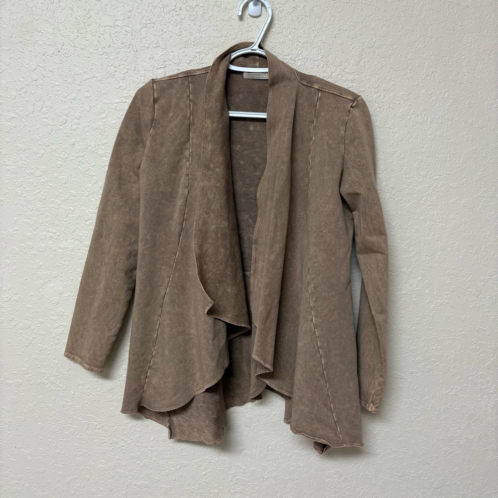 Testimony Los Angeles Distressed French Terry Victorian Draped Cardigan Sz S